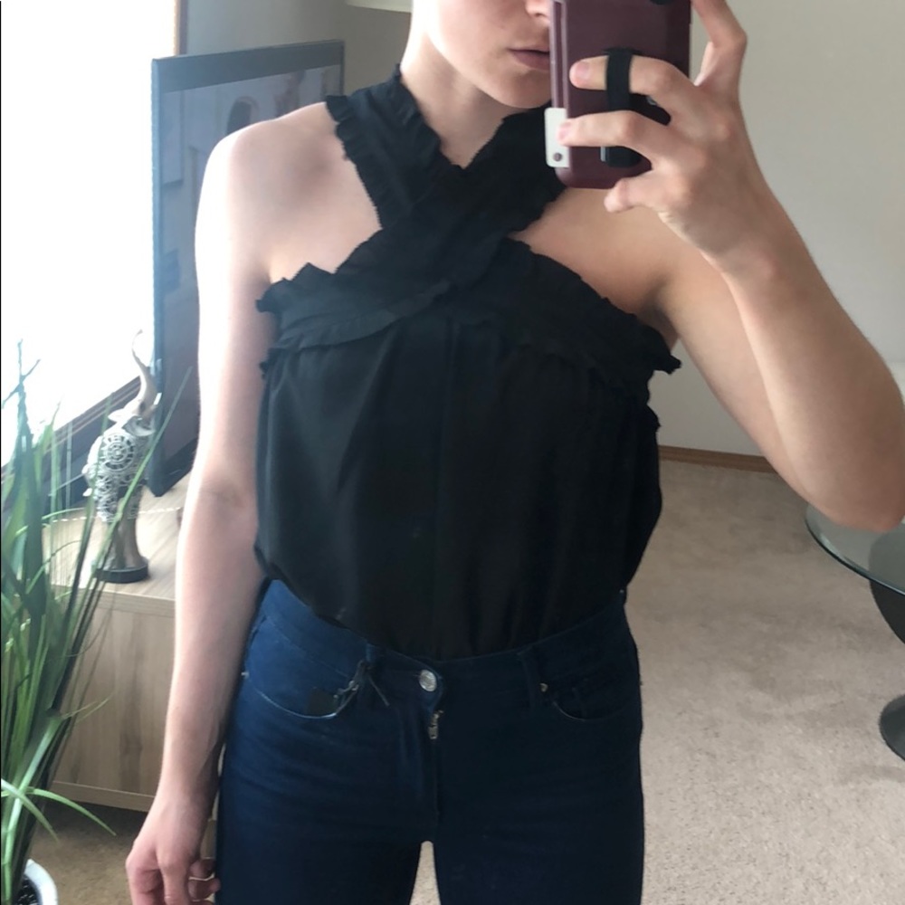 J Crew 0 petite criss cross ruffle blouse - Picture 3 of 8